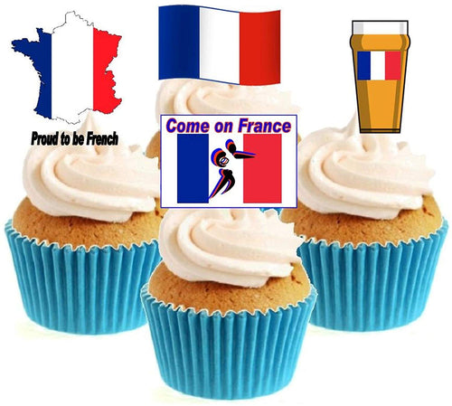 French Rugby Collection Stand Up Cake Toppers (12 pack)  Pack contains 12 images - 3 of each image - printed onto premium wafer card