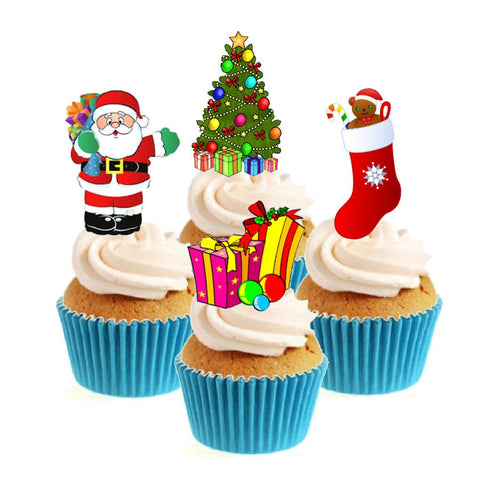 Fun Christmas Collection Stand Up Cake Toppers (12 pack)  Pack contains 12 images - 3 of each image - printed onto premium wafer card