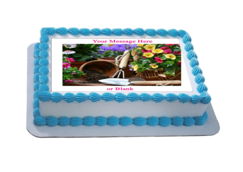 Personalised Gardening Scene (A) A4 Icing Sheet Topper