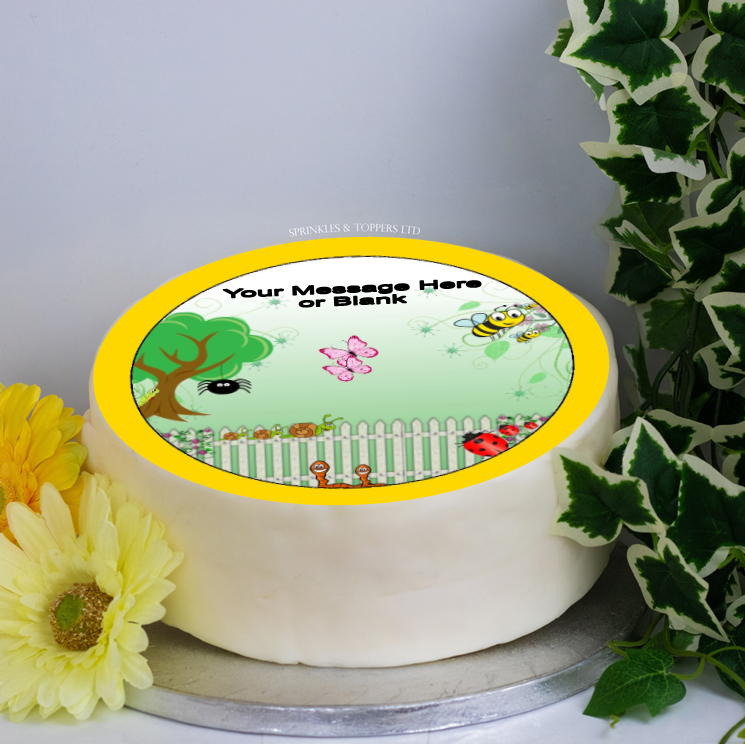 Personalised Garden Insects / Bugs Scene 8"  Cake Topper