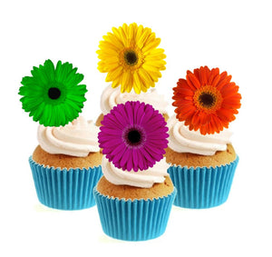 Bright Gerbera Collection Stand Up Cake Toppers (12 pack)  Pack contains 12 images ~ 3 of each image ~ printed onto premium wafer card