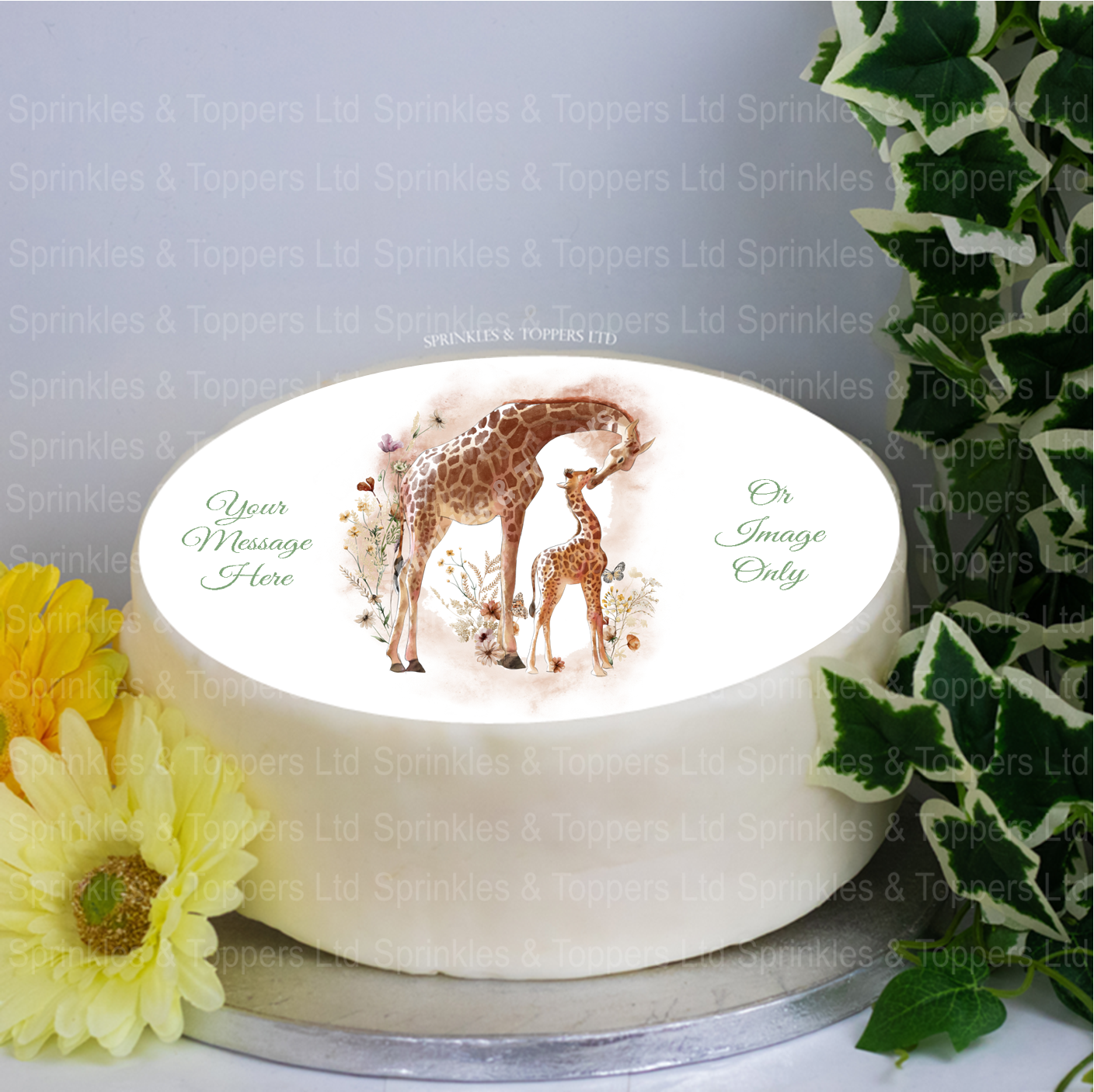 Stunning Adult Giraffe and Baby 8" Icing Sheet Cake Topper