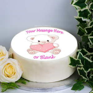 Personalised Pink Teddy Bear 8" Icing Sheet Cake Topper