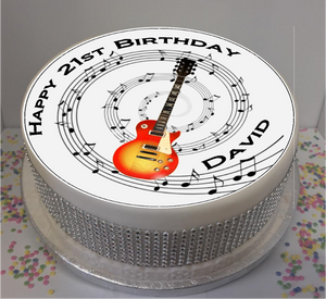 Personalised Guitar & Music Notes 8" Icing Sheet Cake Topper
