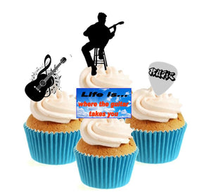 Guitarist Collection Stand Up Cake Toppers (12 pack)  Pack contains 12 images ~ 3 of each image ~ printed onto premium wafer card