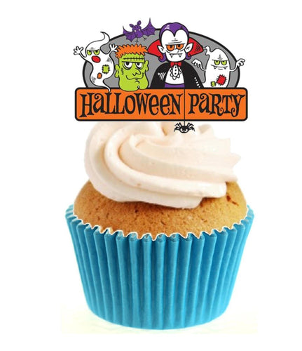 Halloween Party Characters Stand Up Cake Toppers (12 pack)  Pack contains 12 images printed onto premium wafer card