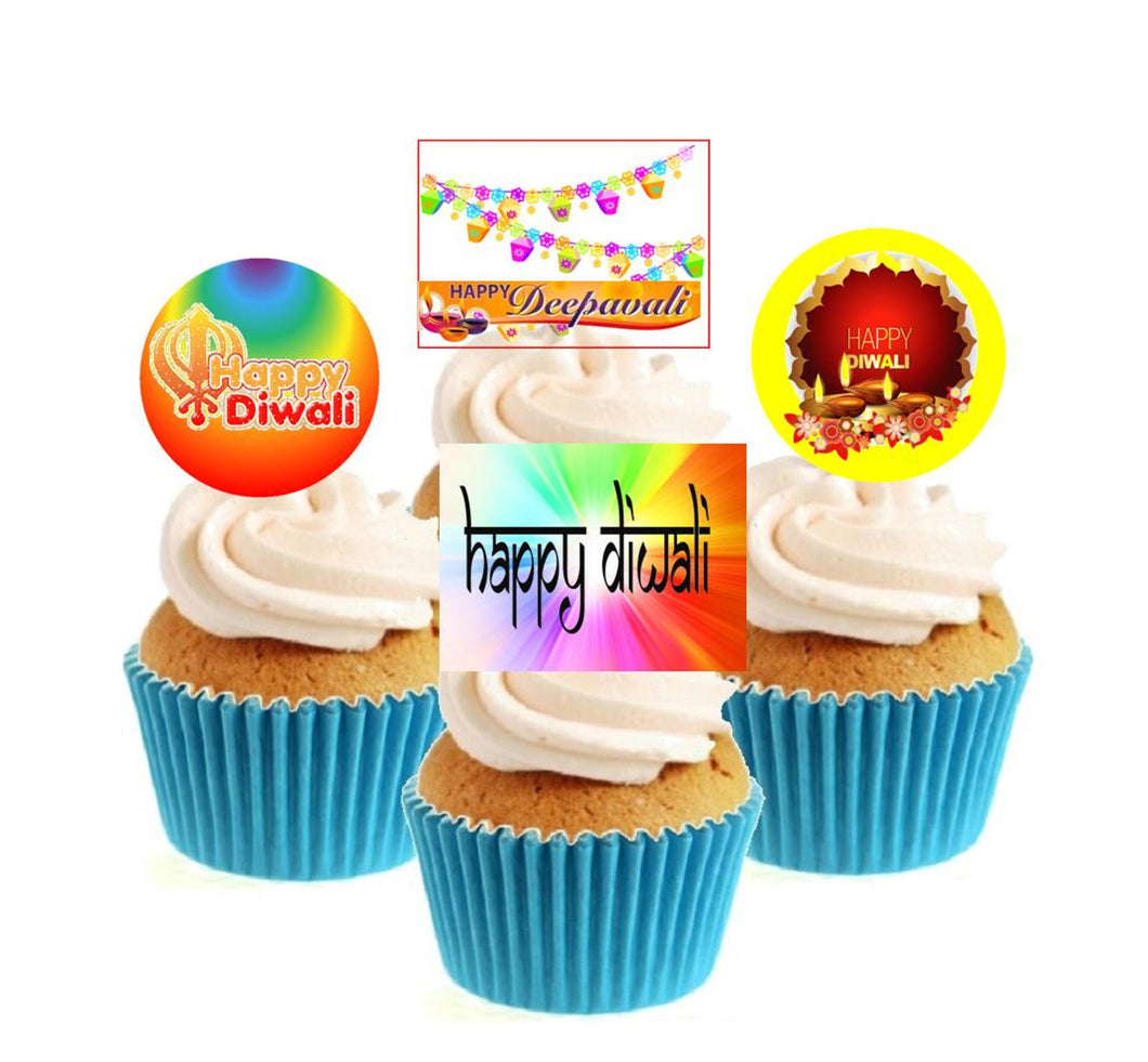 Happy Diwali Collection Stand Up Cake Toppers (12 pack)  Pack contains 12 images - 3 of each image - printed onto premium wafer card