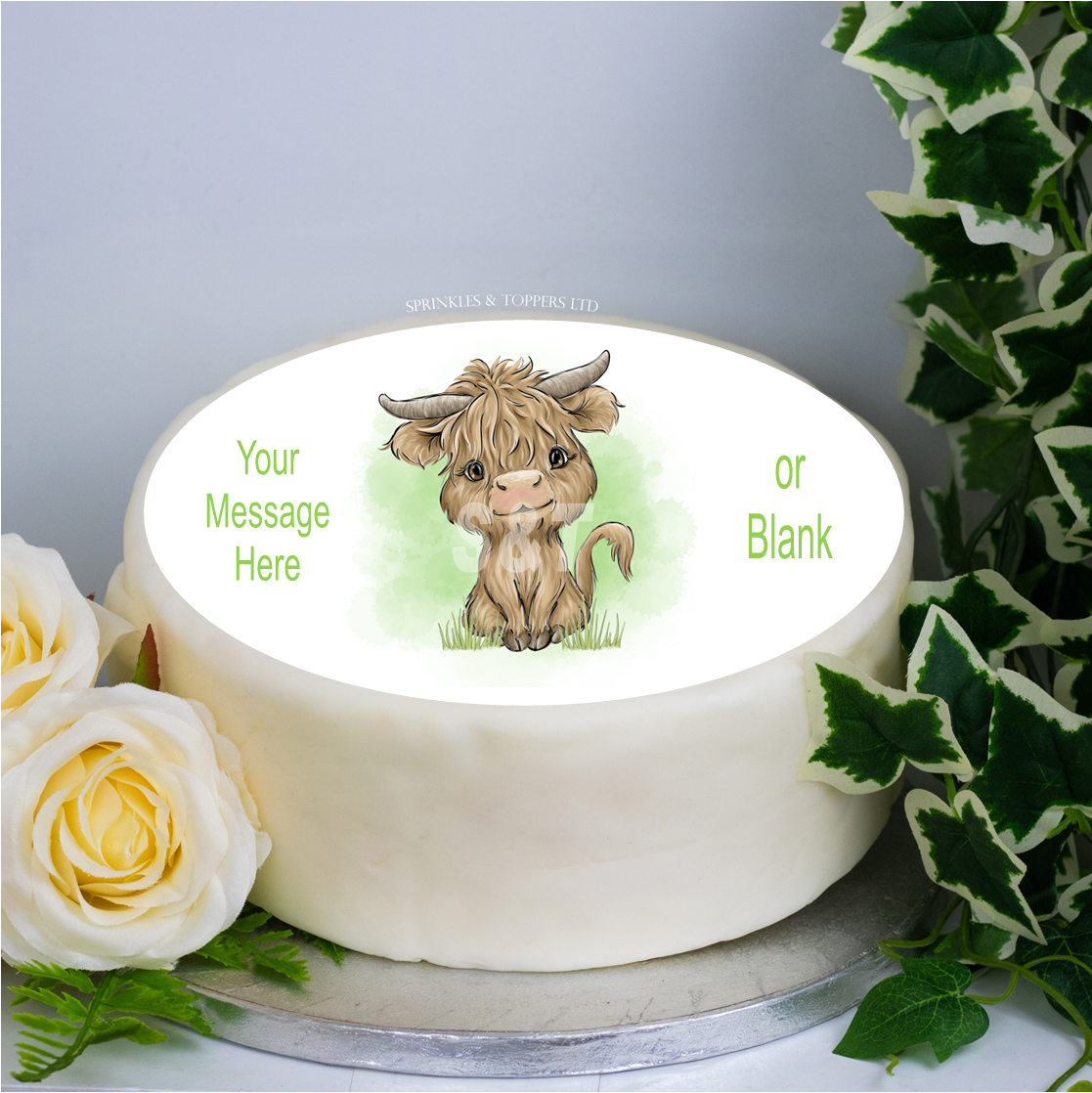 Personalised Highland Cow 8" Cake Topper