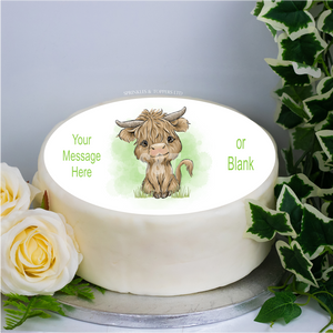 Personalised Highland Cow 8" Icing Sheet Cake Topper