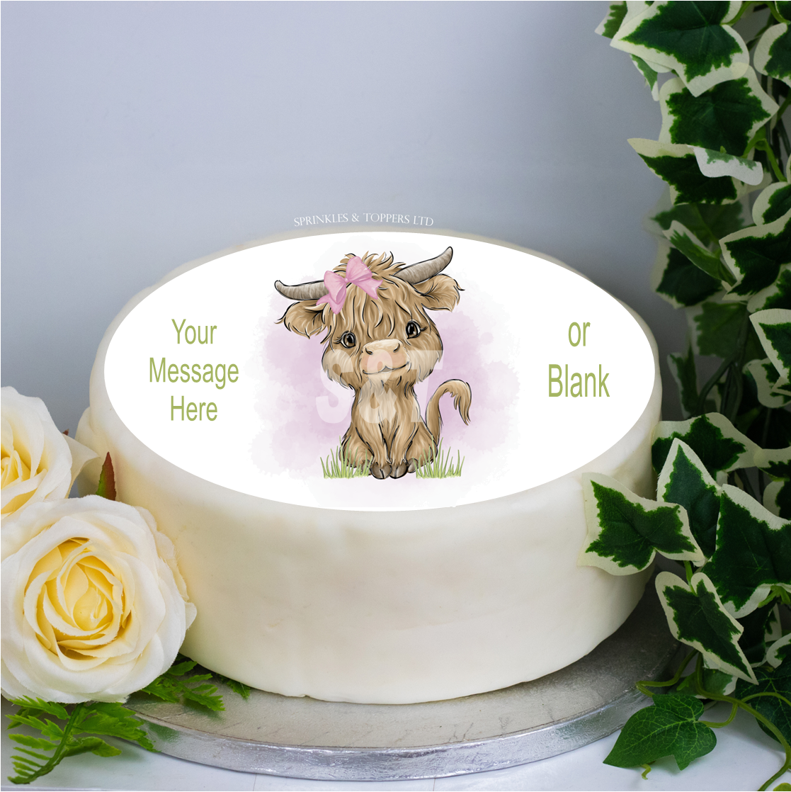 Personalised Cute Highland Cow (girl)  8" Cake Topper