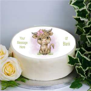 Personalised Cute Highland Cow (girl)  8" Icing Sheet Cake Topper