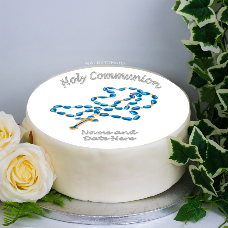 Personalised Holy Communion (blue) 8" Icing Sheet Cake Topper