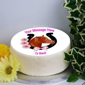 Personalised Horse & Flowers Scene 8" Icing Sheet Cake Topper