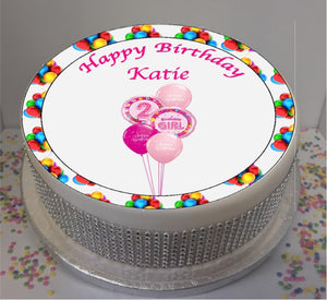 Personalised 2nd Birthday Pink  8" Icing Sheet Cake Topper