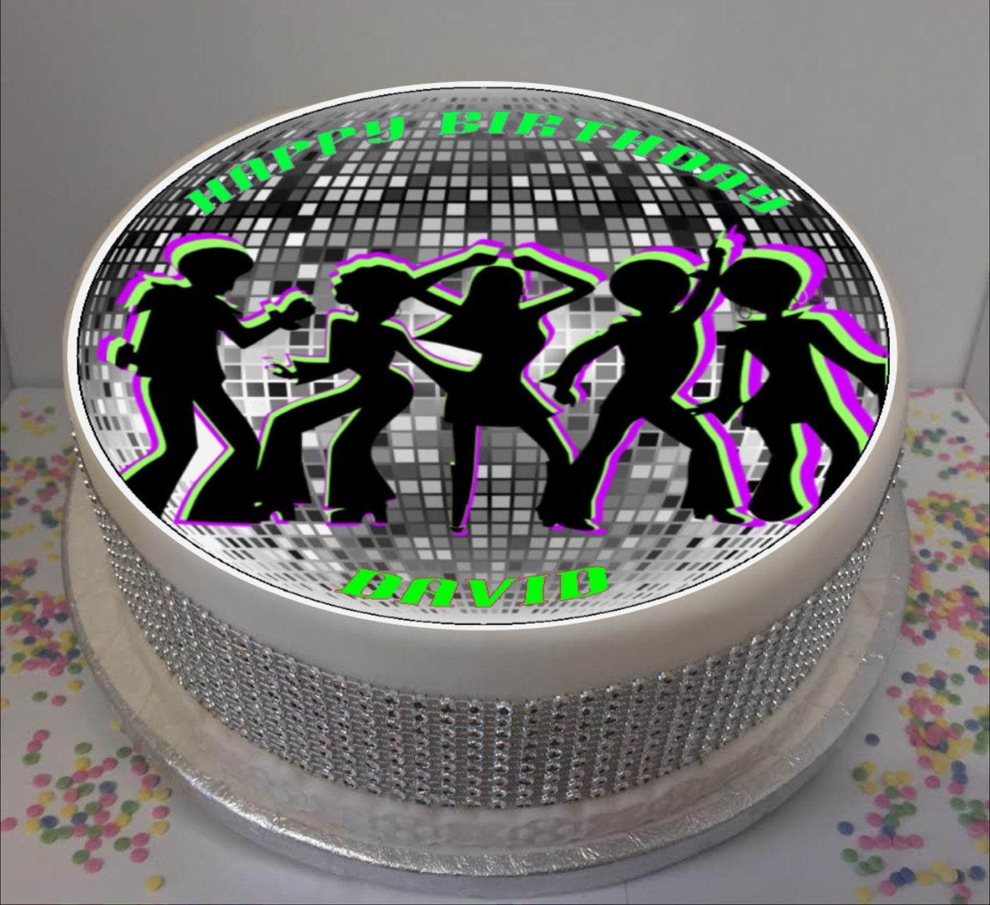 Personalised 70s Party Silhouettes 8" Icing Sheet Cake Topper