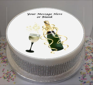 Personalised Champagne & Glass Scene 8" Icing Sheet Cake Topper