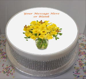 Personalised Daffodils & Butterflies Scene 8" Icing Sheet Cake Topper