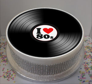 I Love 80s Vinyl  8" Icing Sheet Cake Topper