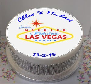 Personalised Just Married in Vegas 8" Icing Sheet Cake Topper