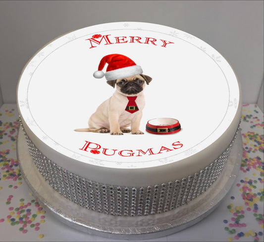 Personalised Merry Pugmas Scene 8" Icing Sheet Cake Topper