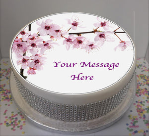 Personalised Pink Blossom Scene 8" Icing Sheet Cake Topper