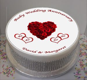 Personalised Ruby Wedding Anniversary 8" Icing Sheet Cake Topper