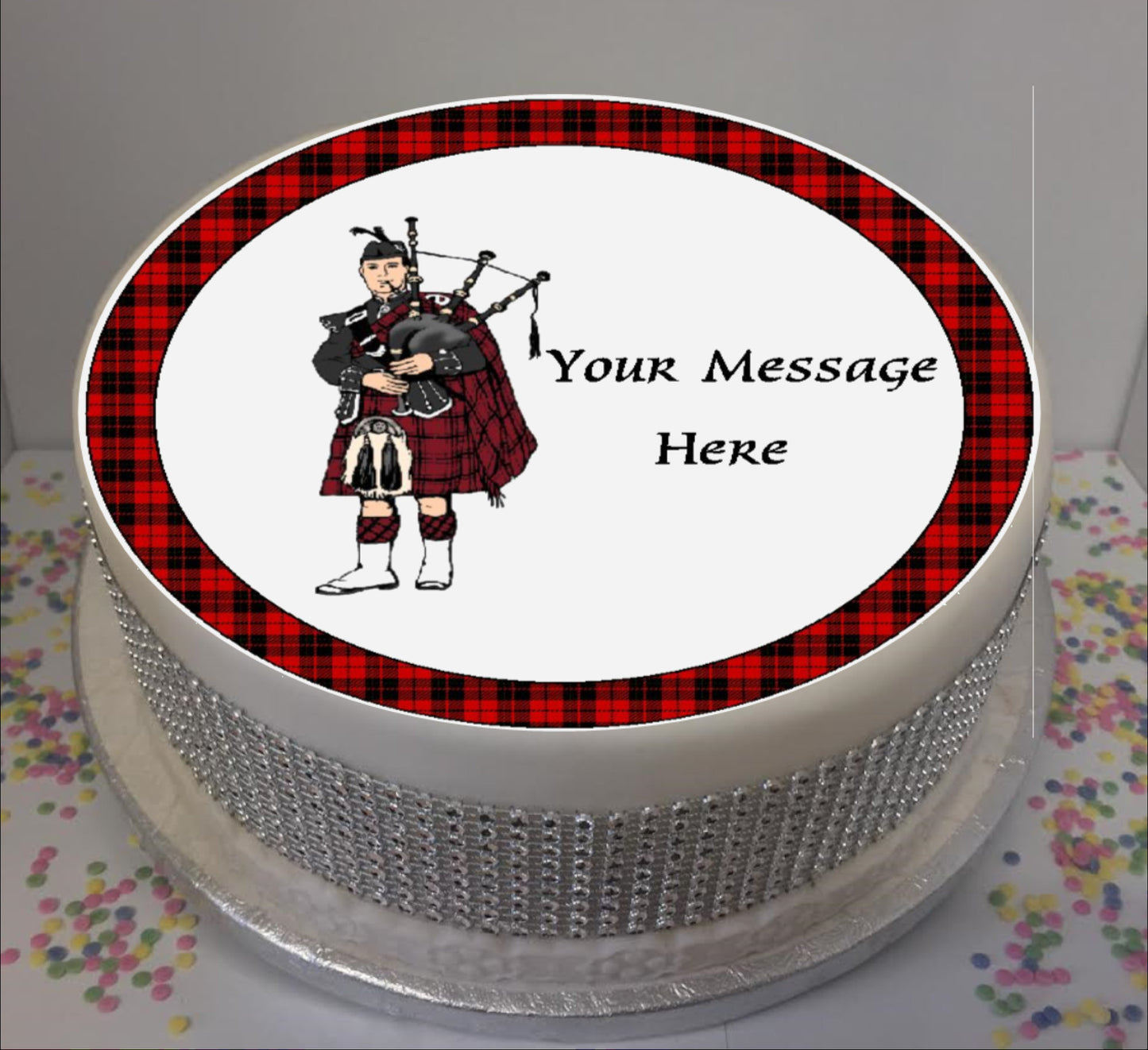 Personalised Scottish Piper Scene 8" Icing Sheet Cake Topper