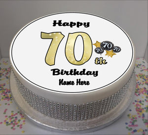 Personalised 70th Birthday Black / Gold 8" Icing Sheet Cake Topper