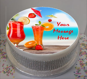 Personalised Beach Cocktails Scene 8" Icing Sheet Cake Topper