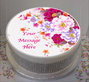 Personalised Bright Floral Scene 8" Icing Sheet Cake Topper