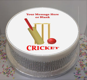 Personalised Cricket Bat, Ball & Stumps Scene 8" Icing Sheet Cake Topper