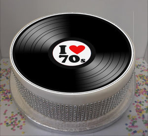 I Love 70s Vinyl  8" Icing Sheet Cake Topper