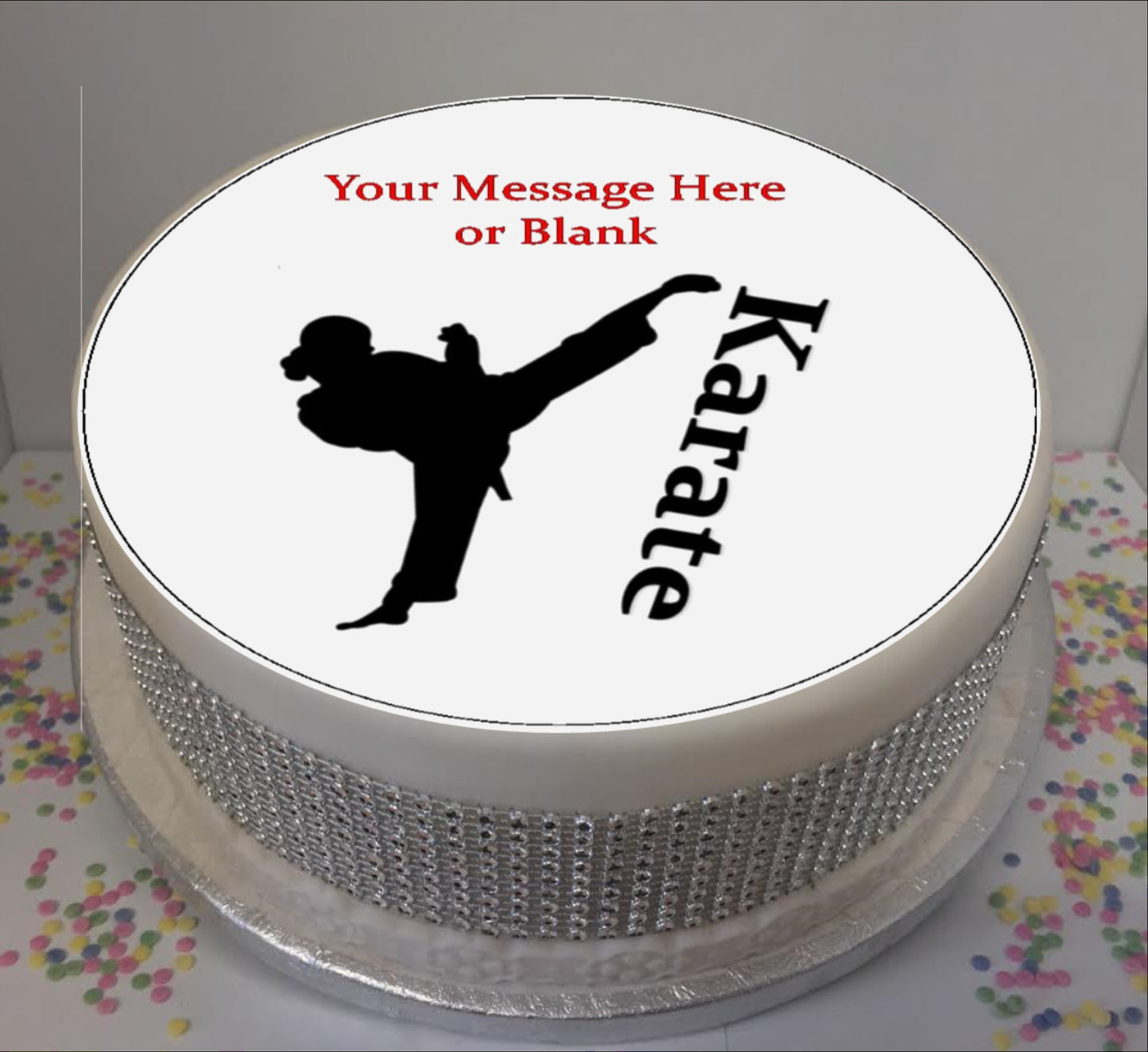 Personalised Karate Silhouette (female) Scene 8" Icing Sheet Cake Topper