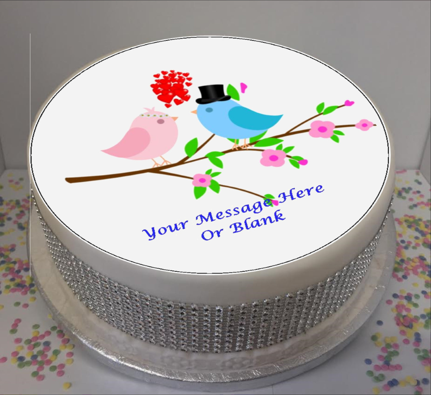 Personalised Love Birds Scene 8" Icing Sheet Cake Topper