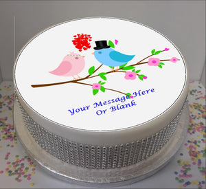 Personalised Love Birds Scene 8" Icing Sheet Cake Topper