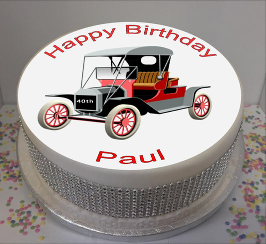 Personalised Vintage Car 8" Icing Sheet Cake Topper