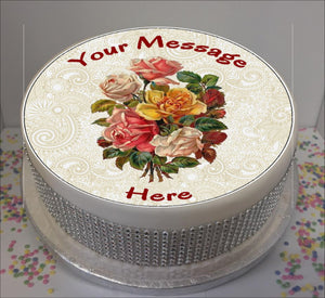 Personalised Vintage Flowers & Lace 8" Icing Sheet Cake Topper