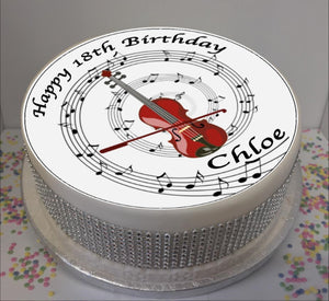 Personalised Violin & Music Notes 8" Icing Sheet Cake Topper