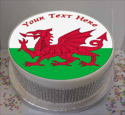 Personalised Welsh Flag 8" Icing Sheet Cake Topper