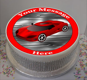 Personalised Red Sports Car Scene 8" Icing Sheet Cake Topper