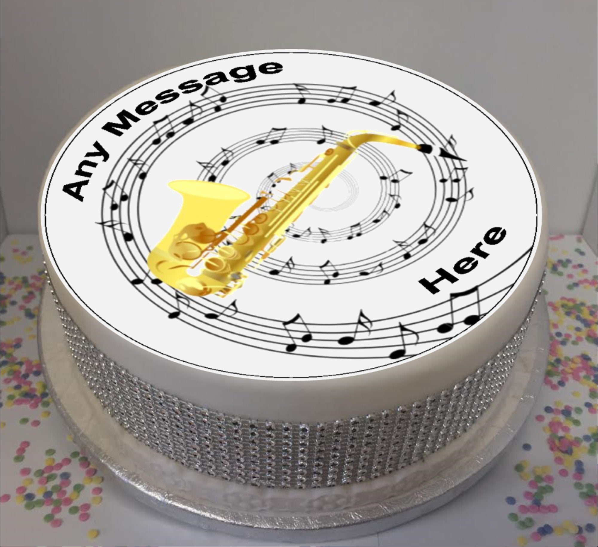 Saxophones Edible Cake Image Topper Personalized Picture 1/4 Sheet  (8
