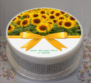 Personalised Sunflowers & Bow Scene 8" Icing Sheet Cake Topper
