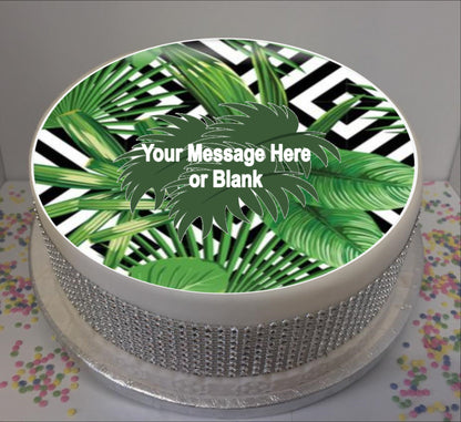 Personalised Tropical Leaves Scene 8" Icing Sheet Cake Topper