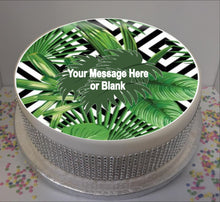 Load image into Gallery viewer, Personalised Tropical Leaves Scene 8&quot; Icing Sheet Cake Topper