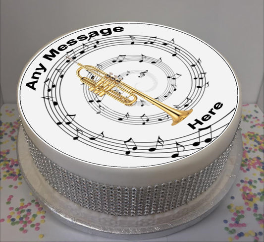 Personalised Trumpet & Music Notes 8" Icing Sheet Cake Topper