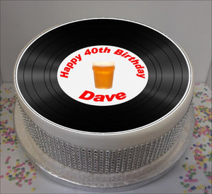 Personalised Vinyl Record & Lager 8" Icing Sheet Cake Topper