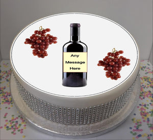 Personalised Red Wine Bottle & Grapes 8" Icing Sheet Cake Topper