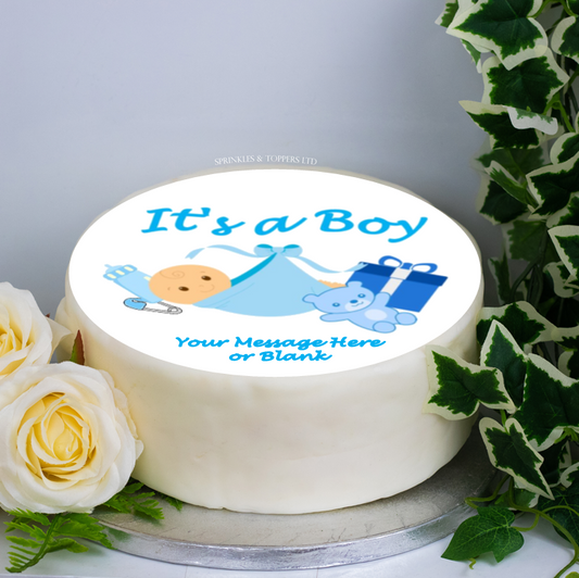 Personalised It's a Boy Scene 8" Icing Sheet Cake Topper