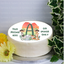 Load image into Gallery viewer, Alphabet Jungle Sunset Safari (any letter) 8&quot; Icing Sheet Cake Topper