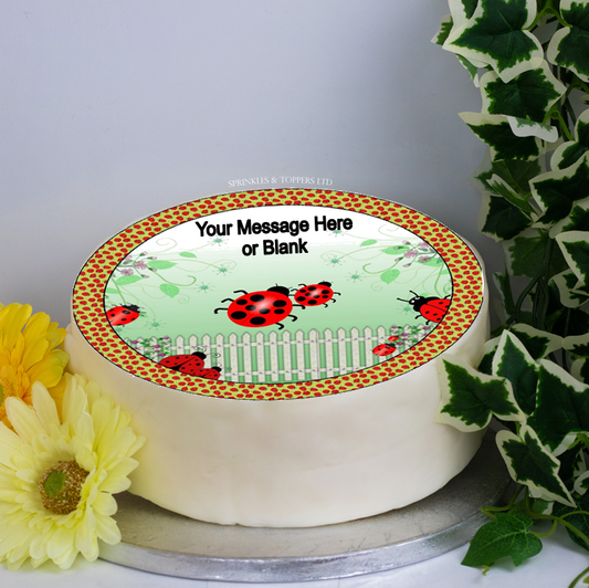 Personalised Ladybirds / Ladybugs Scene 8" Cake Topper